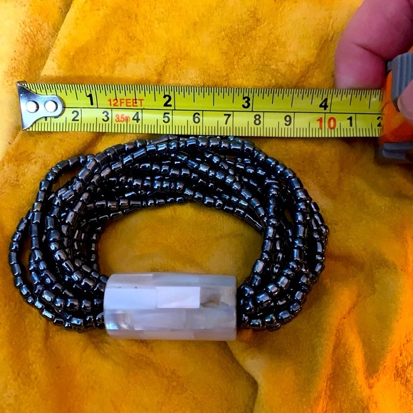 Abalone & “Mostacilla” beaded elastic bracelet stretch possible hematite new - Picture 3 of 7
